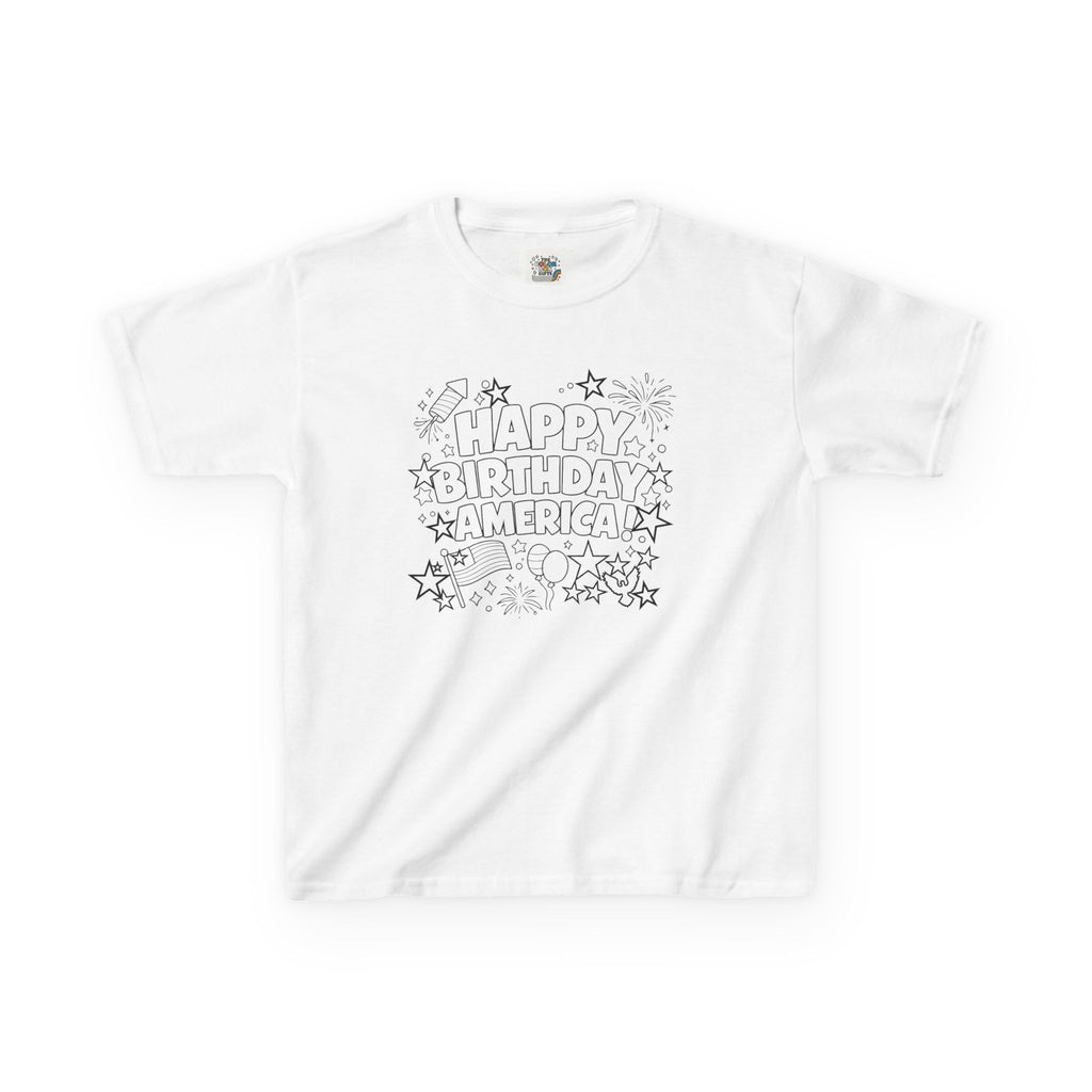 Happy Birthday America DIY Color-In Yourself Patriotic Kids Tee